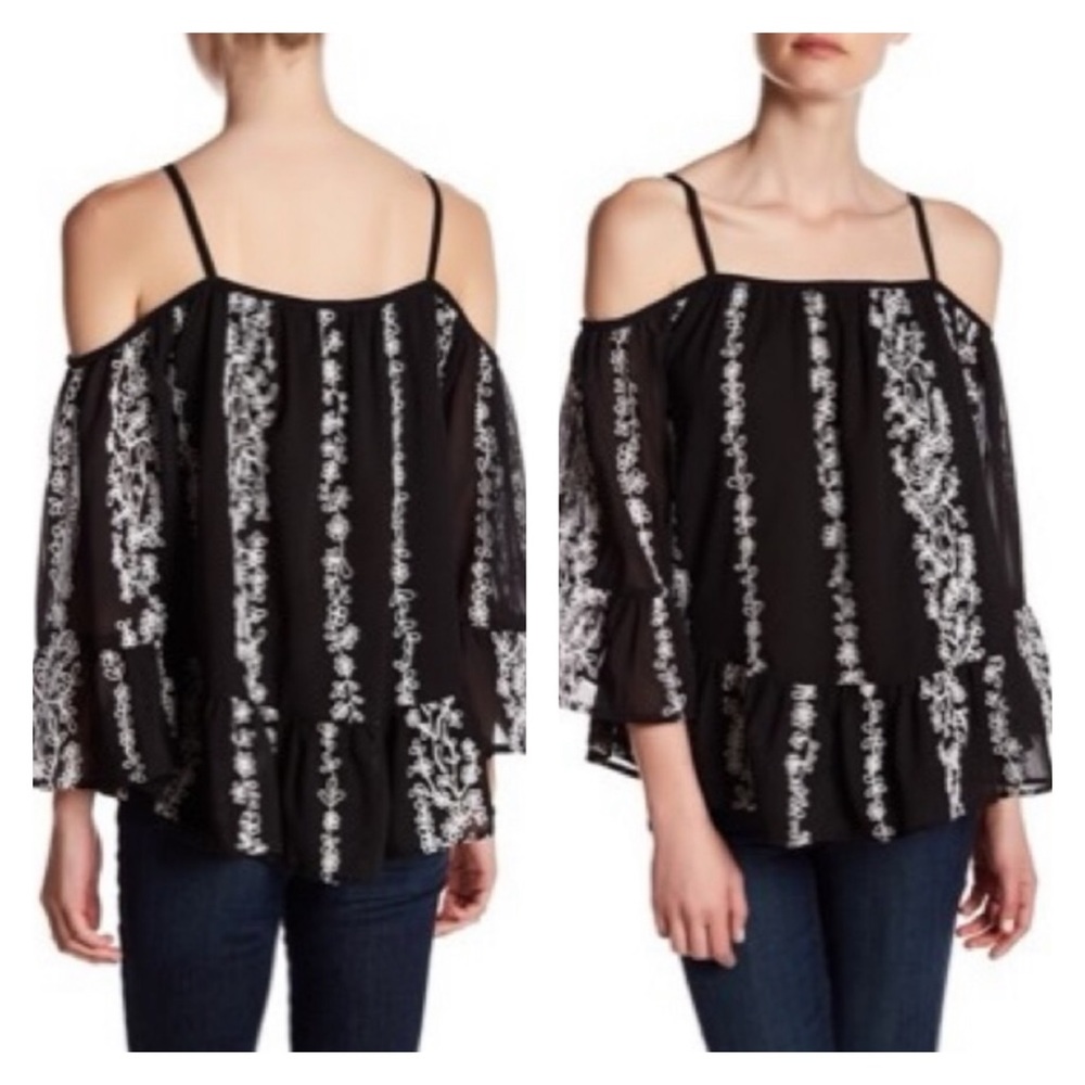 ROMEO JULIET COUTURE Black Boho Cold Shoulder Top NWT